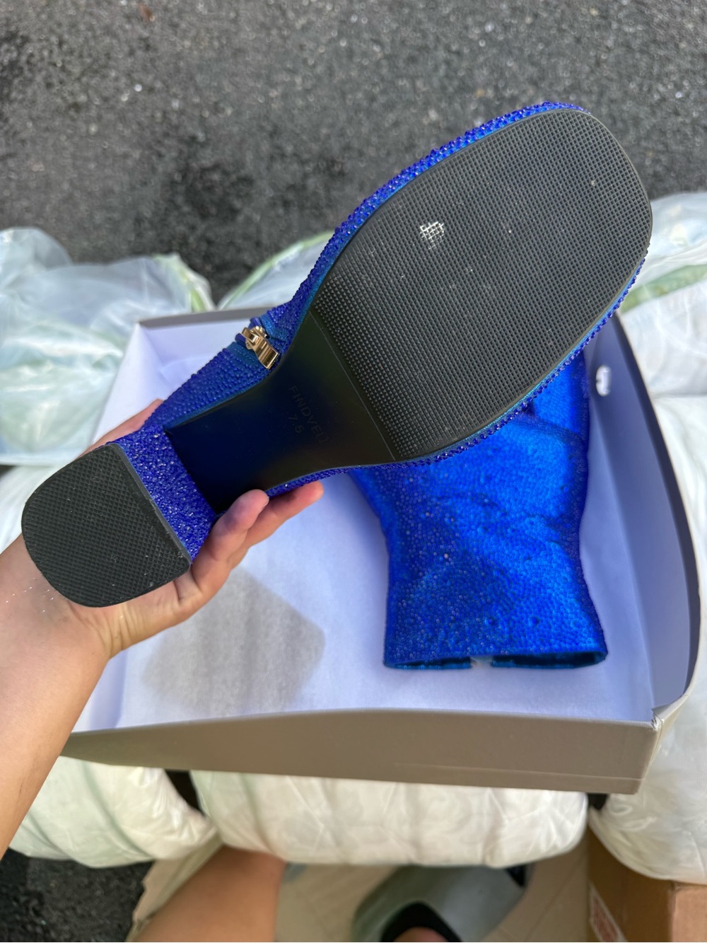 FINDVELL Blue Rhinestone Platform Ankle Boots Chunky Heel Size 7.5 - Picture 3 of 7